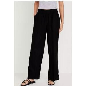 Vince High-Waisted Linen-Blend Wide-Leg Black‎ Pants Size XL